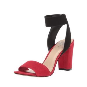 Vince Camuto Citriana Suede Block Heel Sandal in Glamour Red/ Black Size 9.5